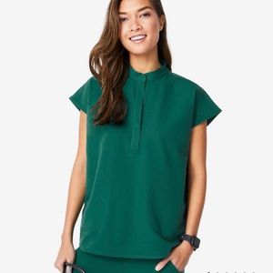 FIGS Hunter Green Rafaela Mandarin Collar Top XS